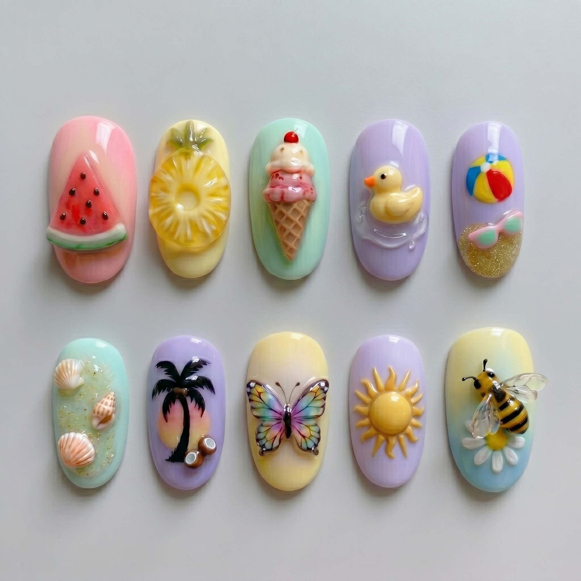 Cute Summer Vacation Press On Nails