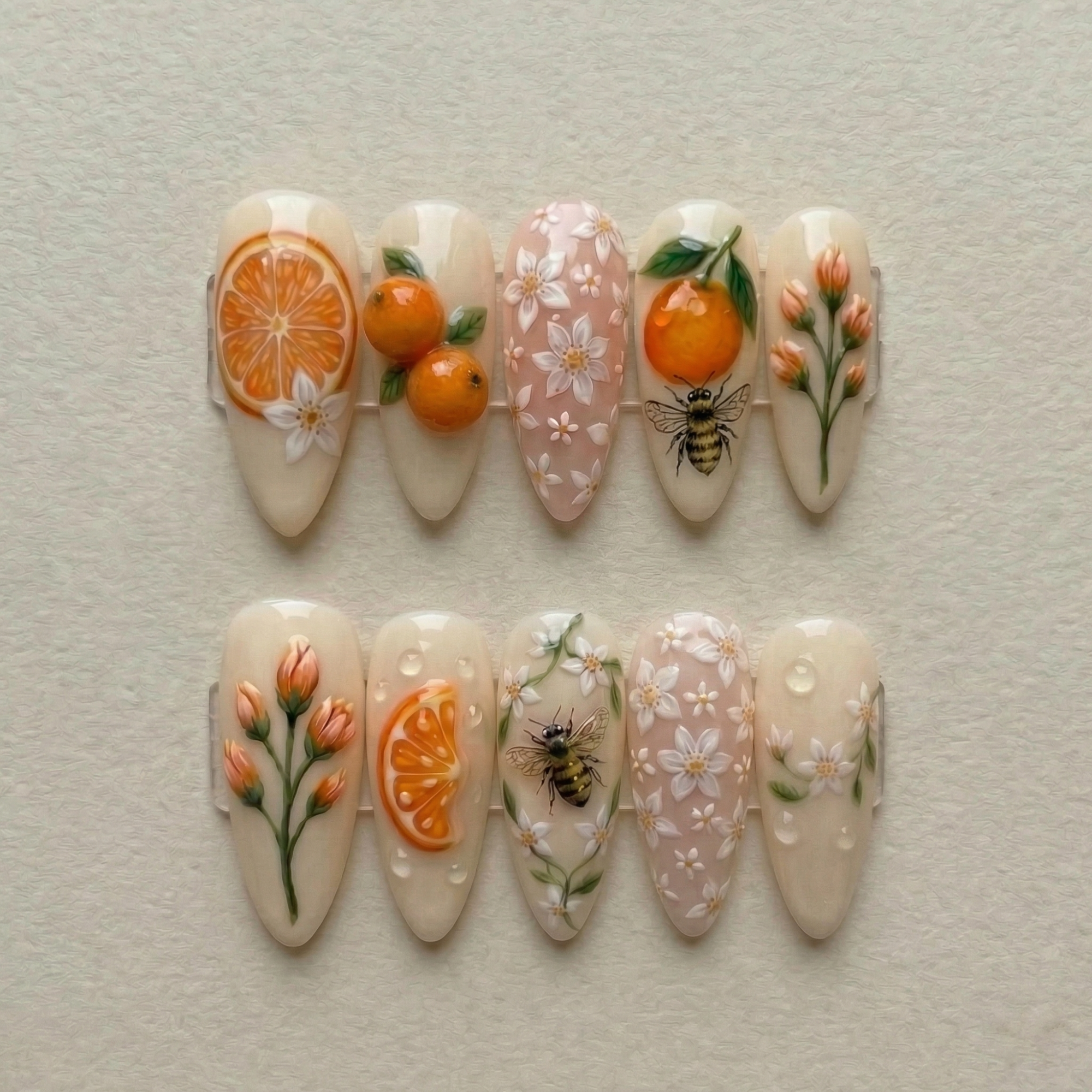 Orange Blossom Bee Nails