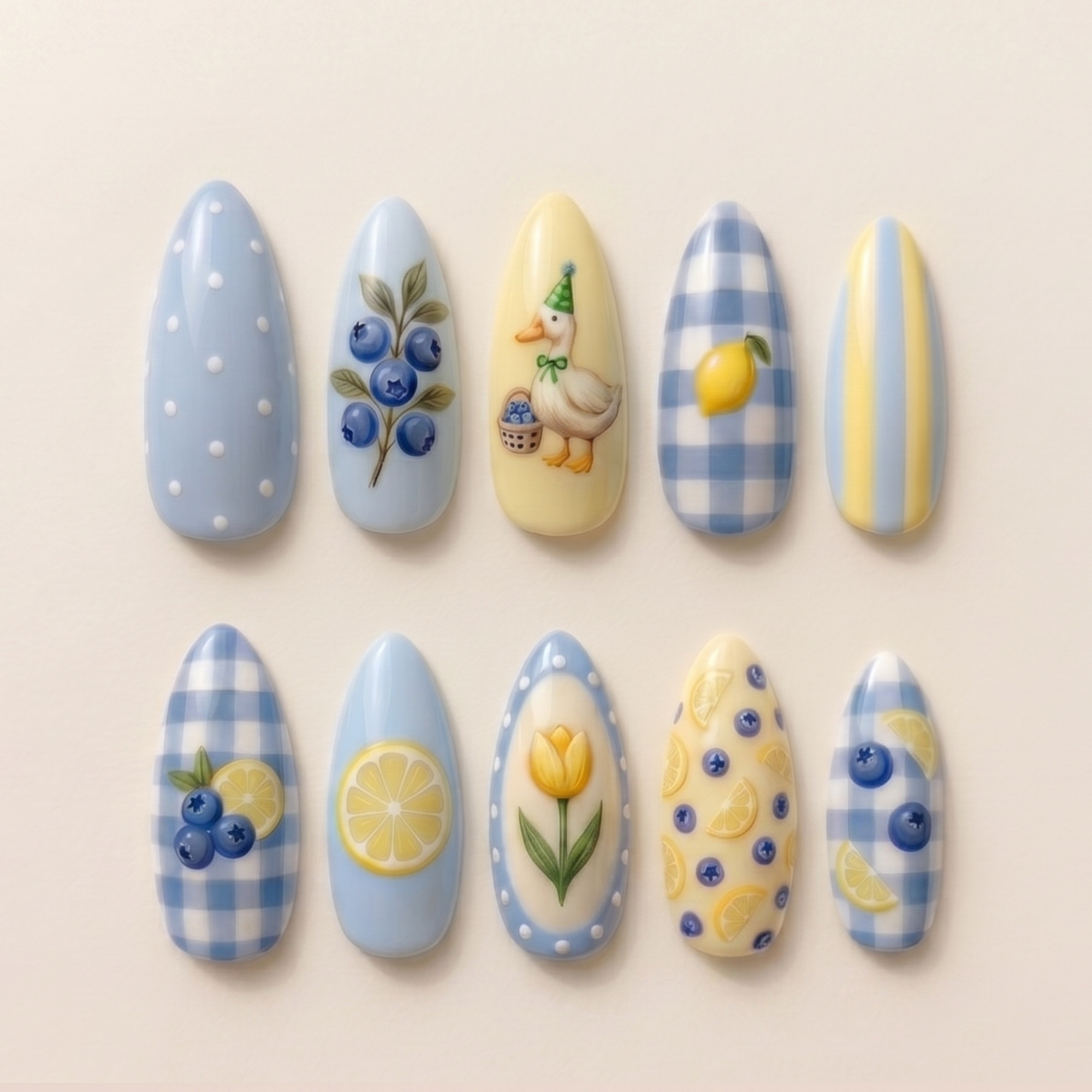 Blueberry Lemon Cottagecore Nails