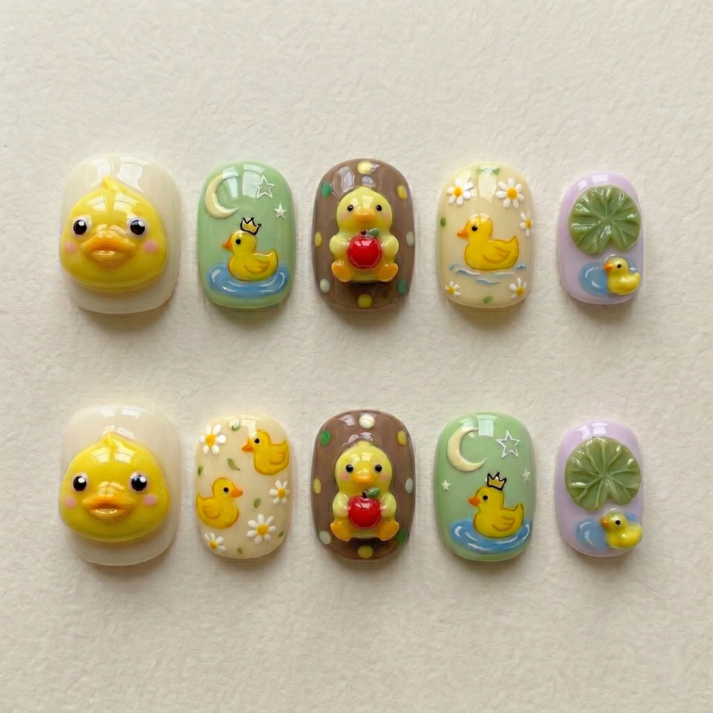Cute Duck Pond 3D Nails