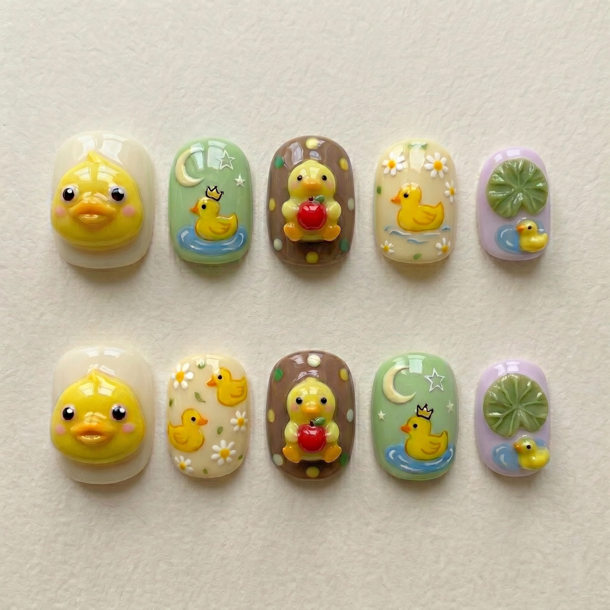 Cute Duck Pond 3D Nails