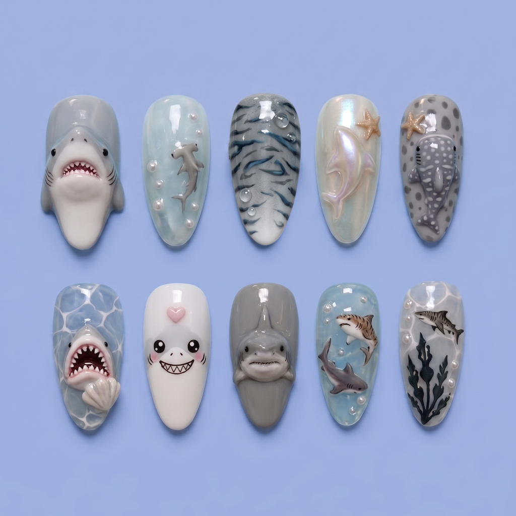 3D Shark Ocean Press On Nails