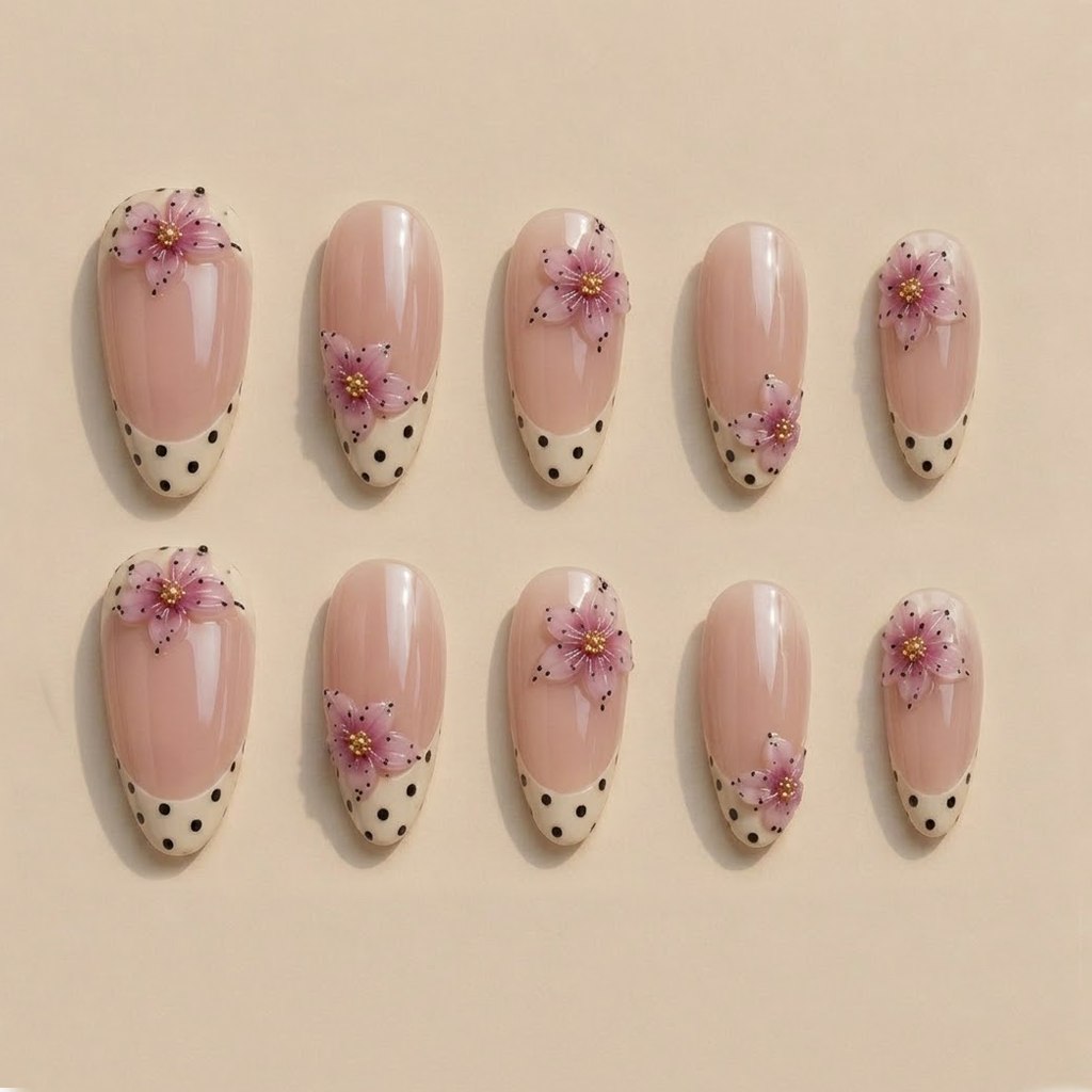 Blush Pink Cherry Blossom French Tips