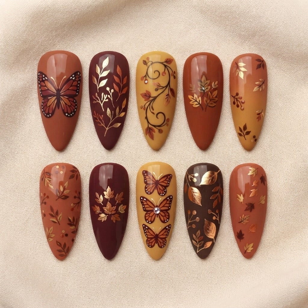 Autumn Meadow Butterfly Nails