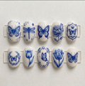 Blue Porcelain Butterfly Floral Nails