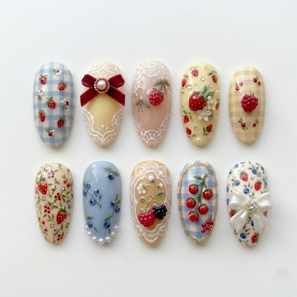 Berry Cottagecore Press On Nails