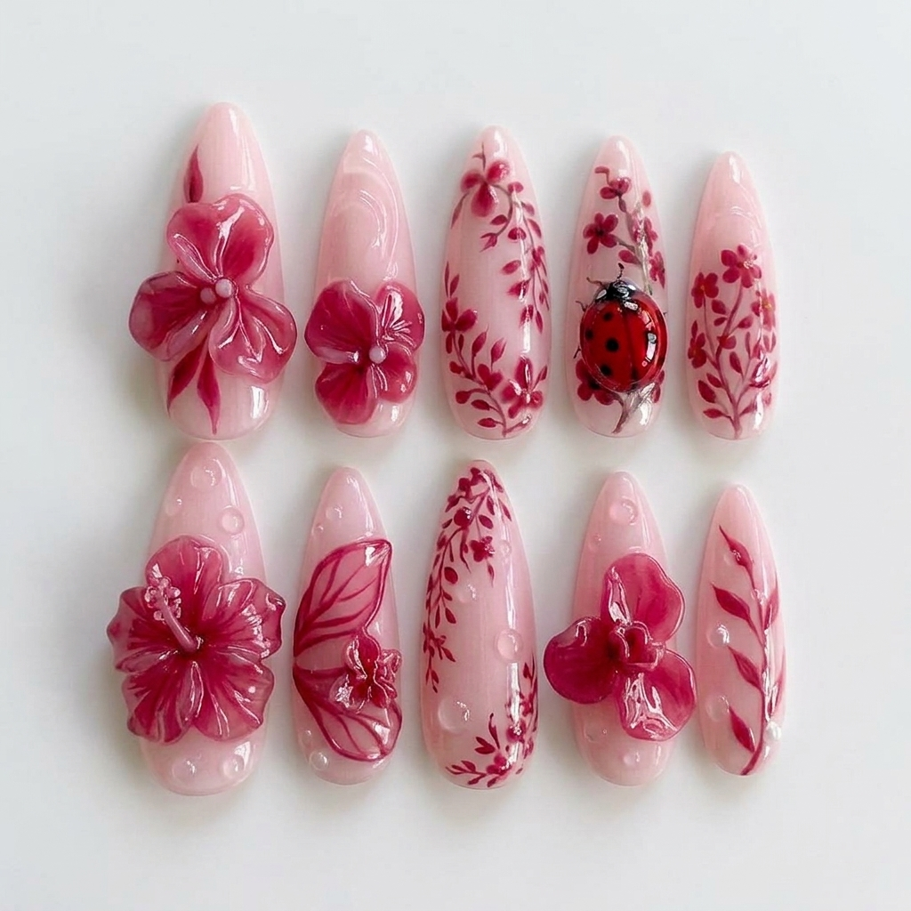 Blush Pink Garden Bloom Press On Nails