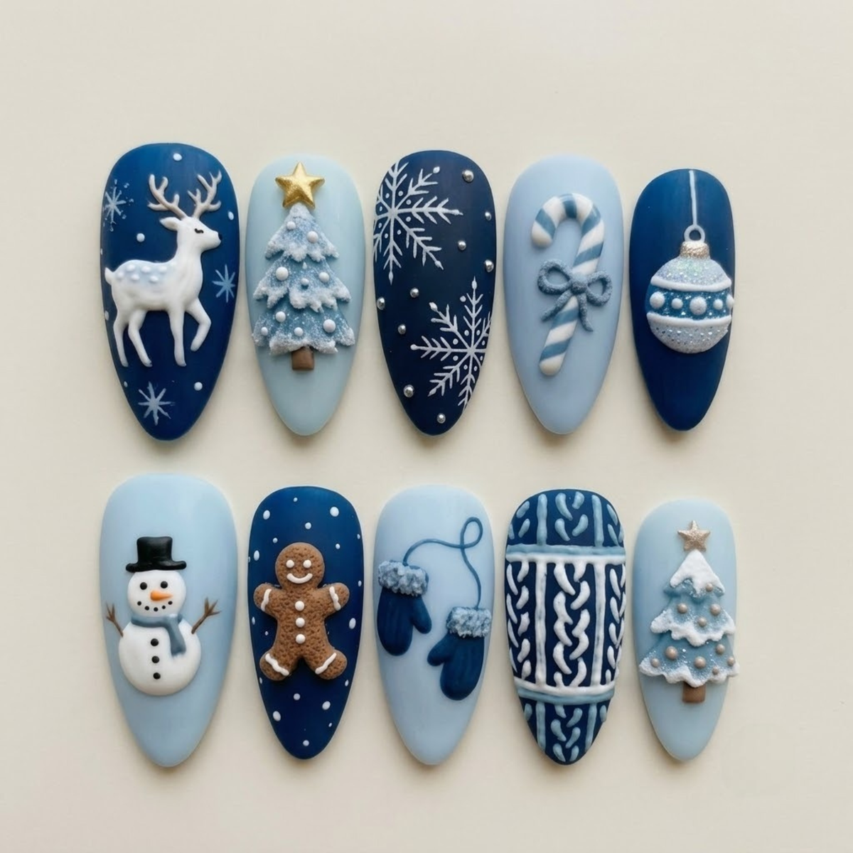Frosted Blue Christmas Nails