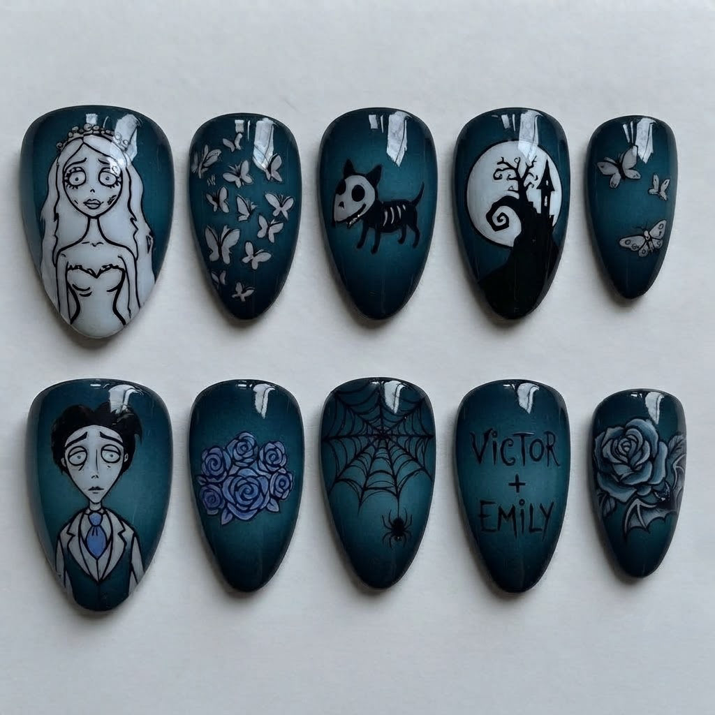 Gothic Wedding Blues Press On Nails