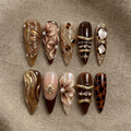 Golden Mocha Orchid Elegance Nail Set
