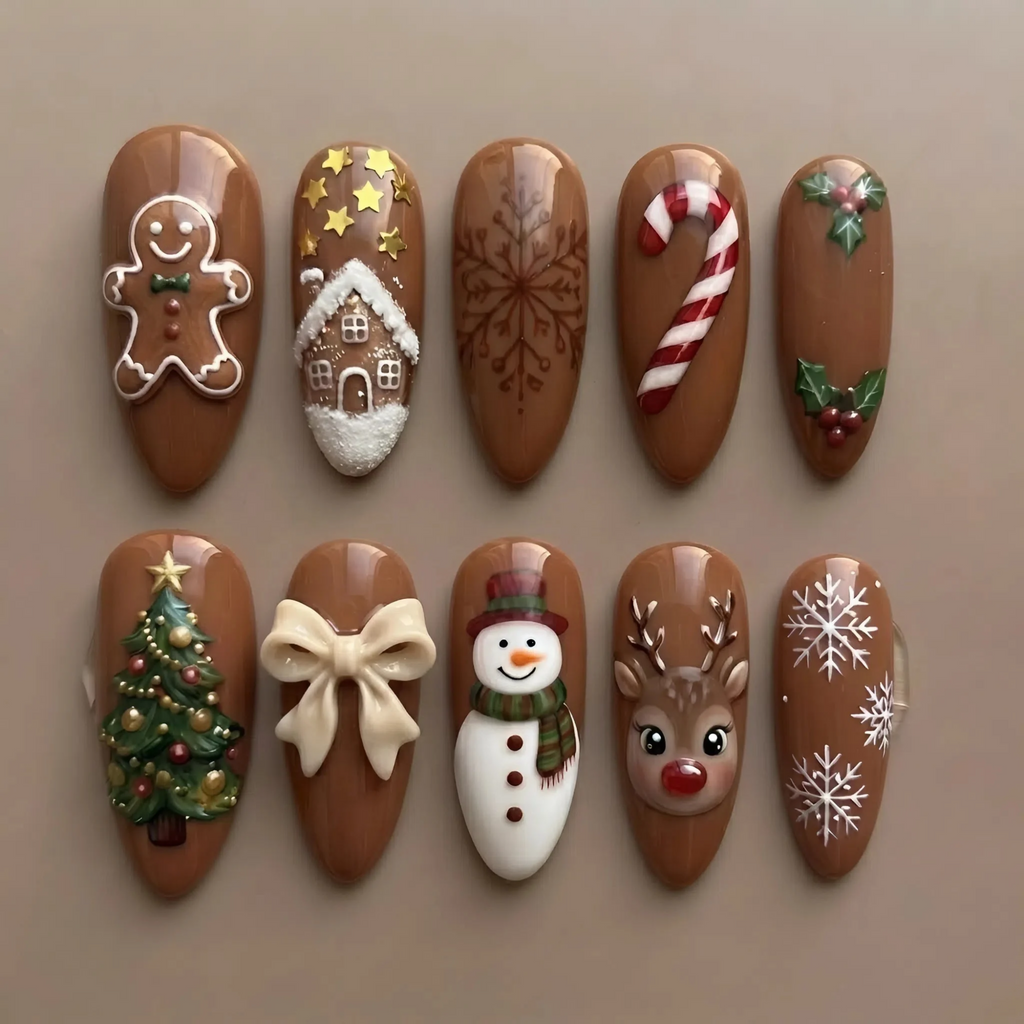 Brown Gingerbread Holiday Nails