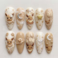 Cream Fox Spirit Press On Nails