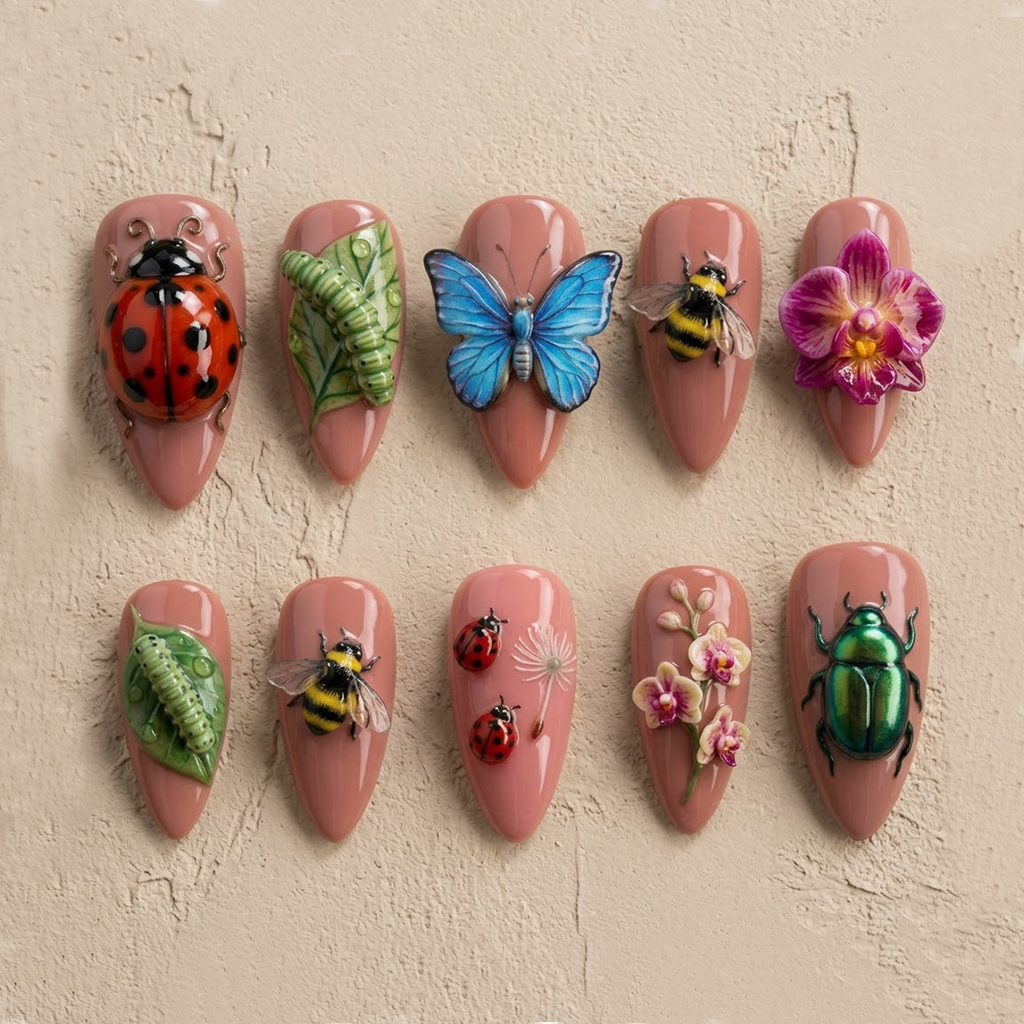 Handmade Bug Forest Press On Nails