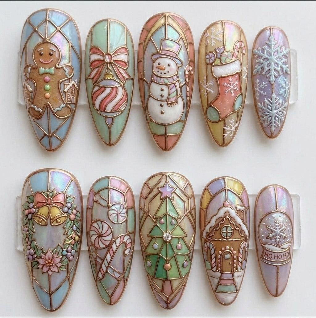 Whimsical Pastel Candy Gingerbread Nails