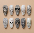 Silver Marble Kitty Glam Nails