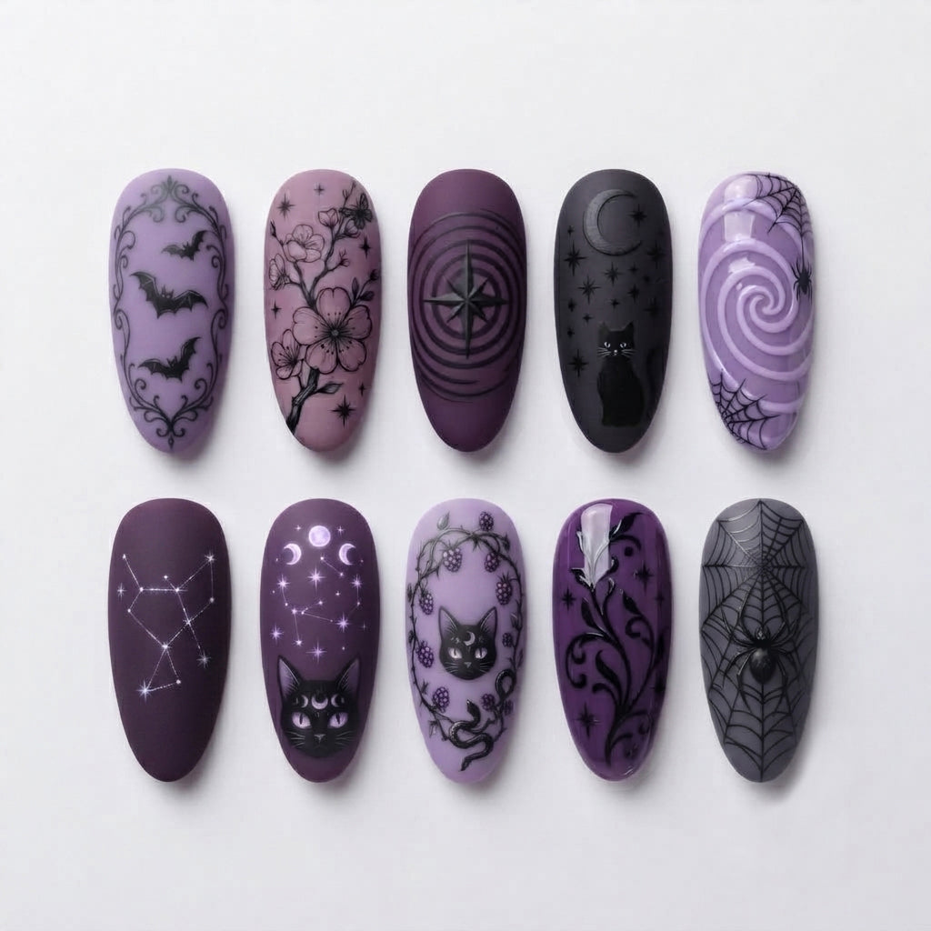 Midnight Cat & Moon Halloween Nails