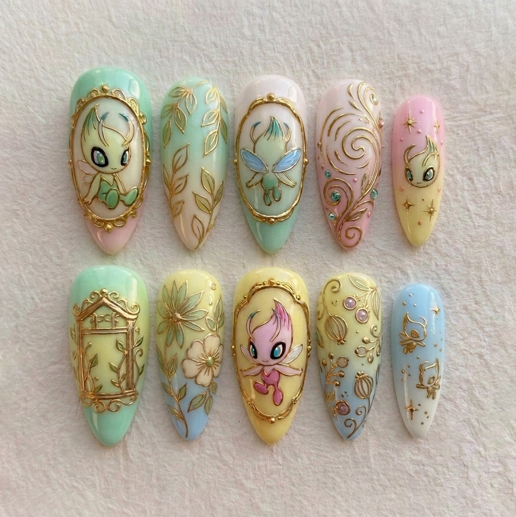 Pastel Fairy Celebi Nail Set