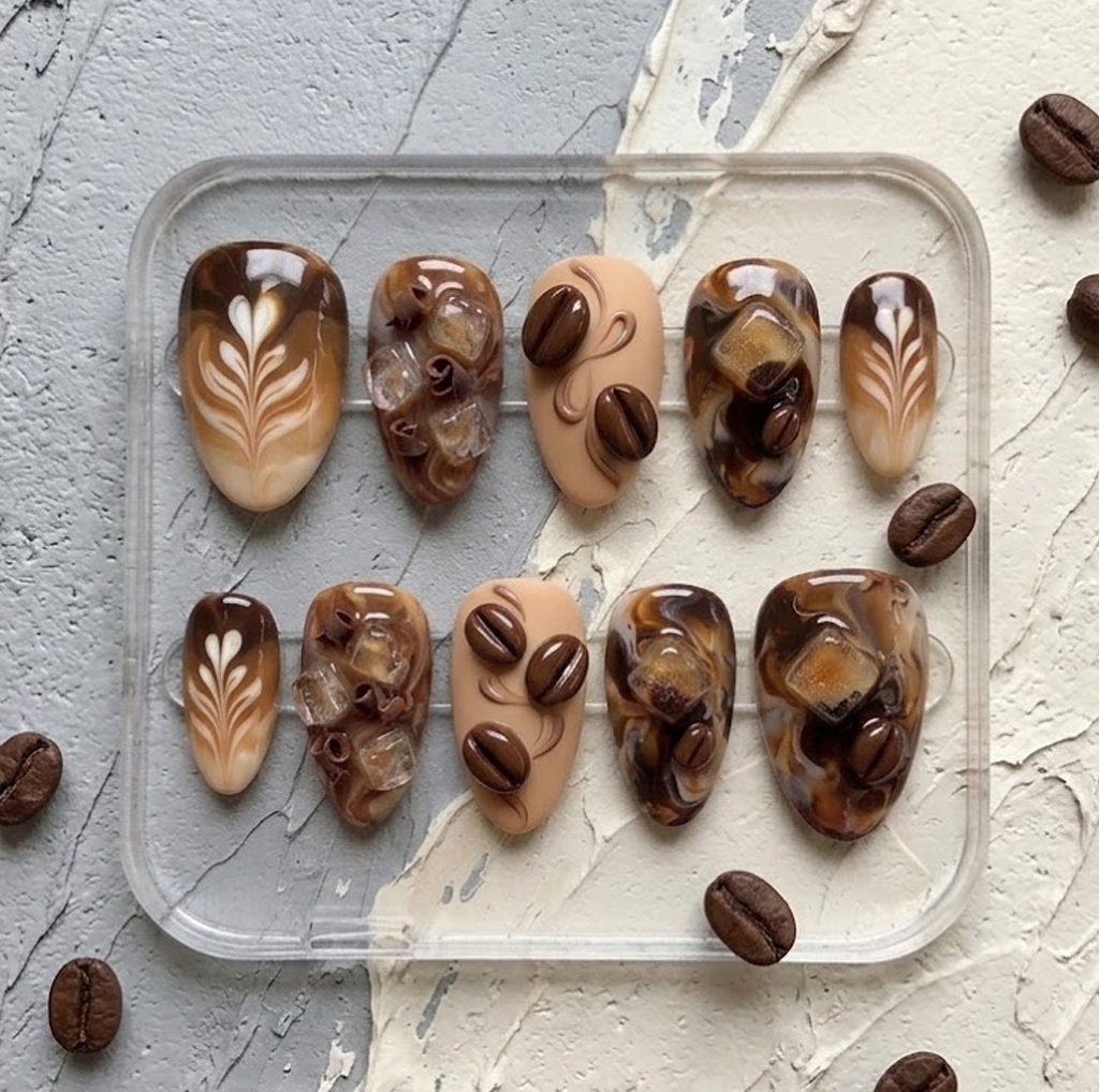 Mocha Marble Latte Press-On Nails