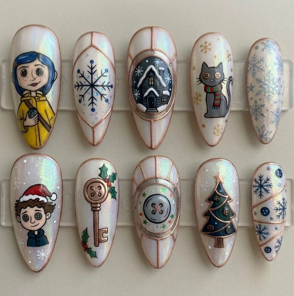 Cozy Winter Button Art Press On Nails