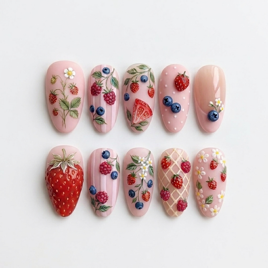 Strawberry Blueberry Summer Nails