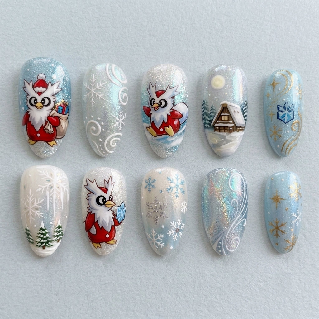 Sparkling Snowbird Deli Christmas Nails