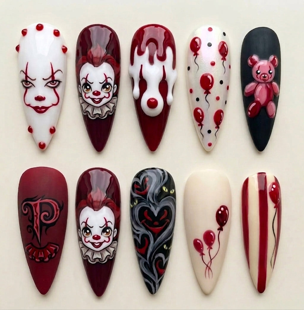 Haunted Carnival Clown Press On Nails