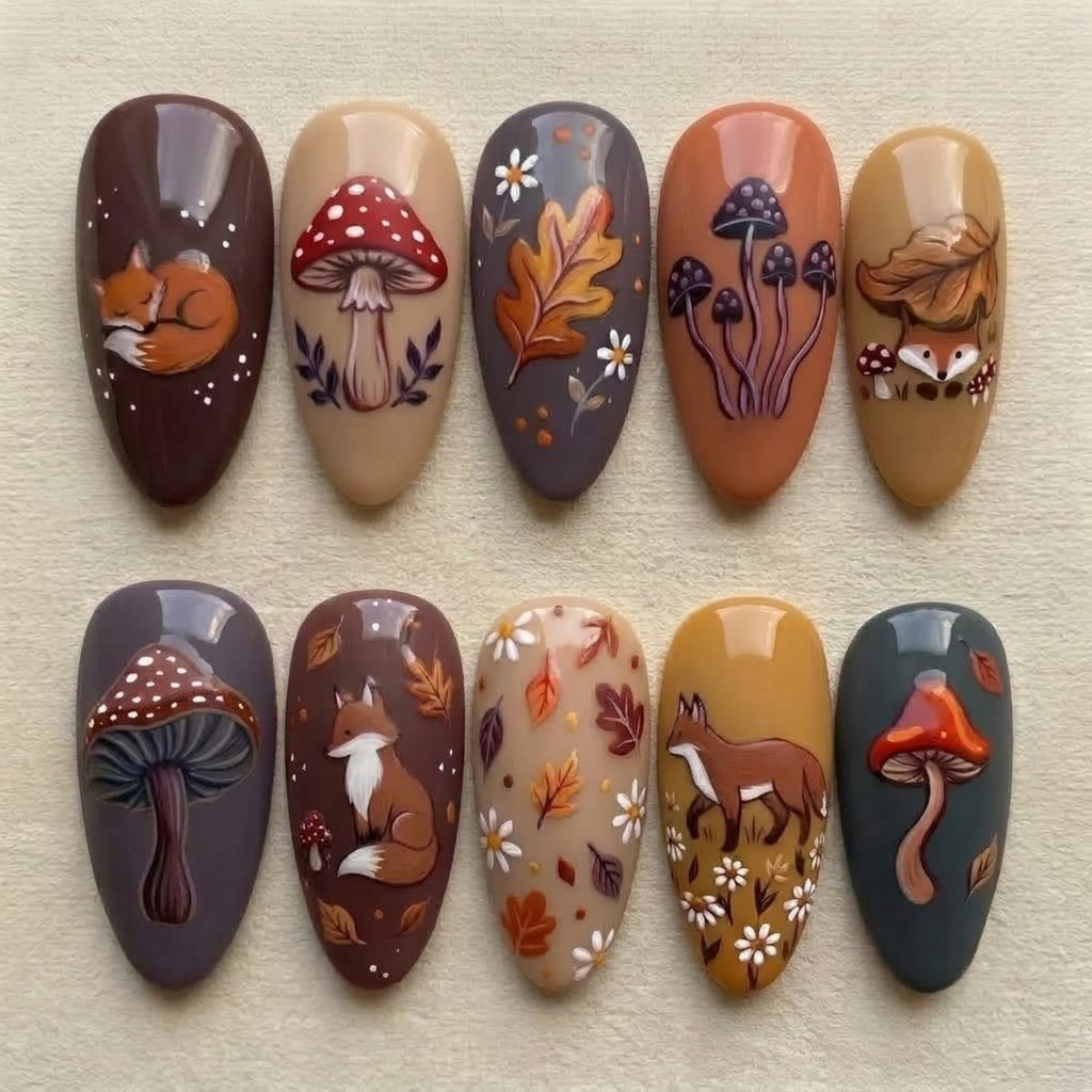 Autumn Foxglove Forest Press On Nails