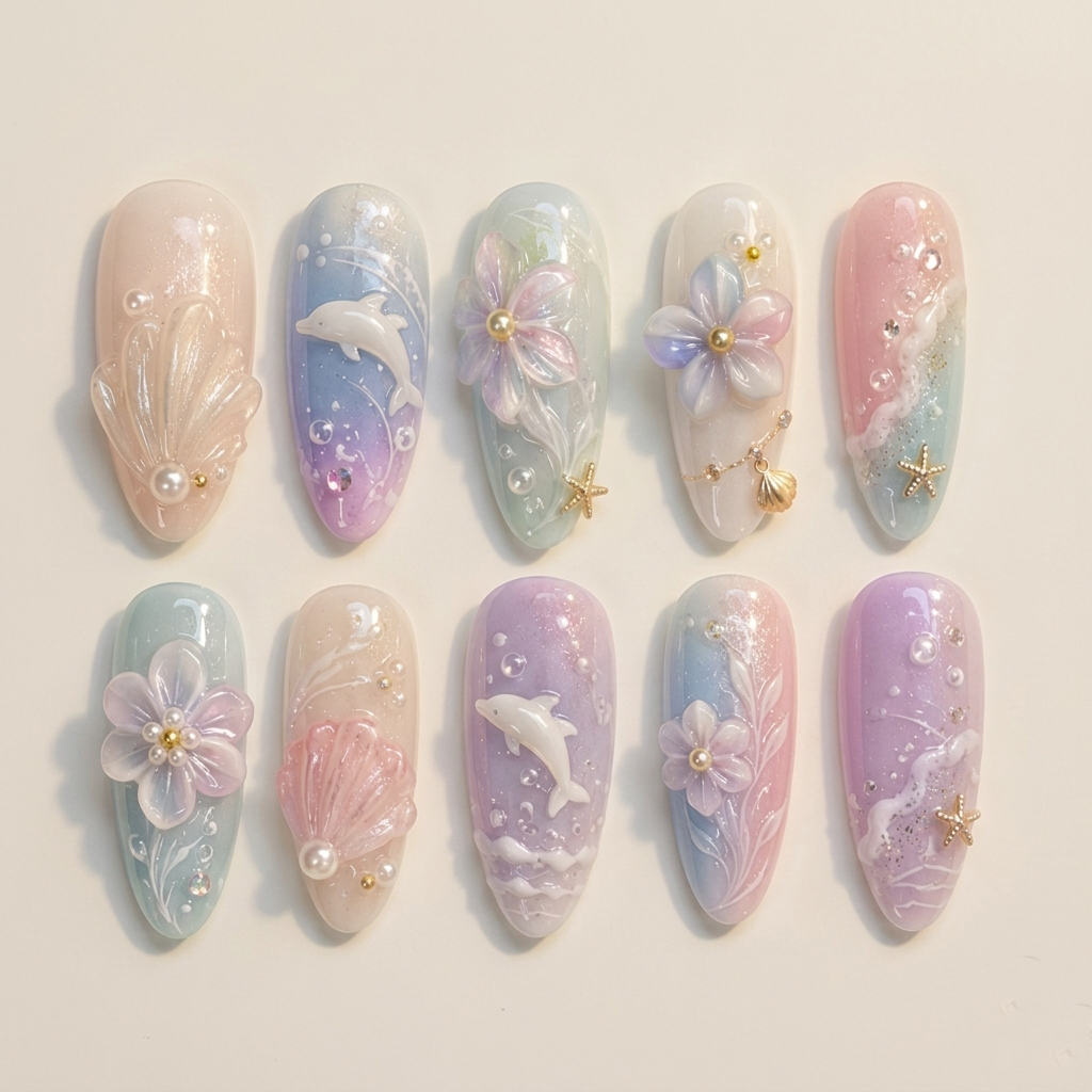 Pastel Dolphin Press On Nails