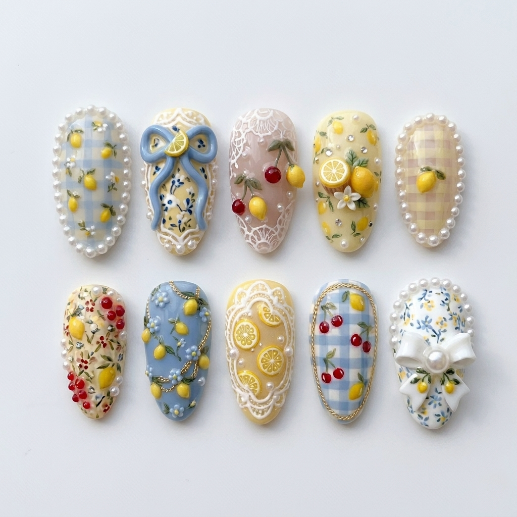 Summer Lemon Cherry Nails A386