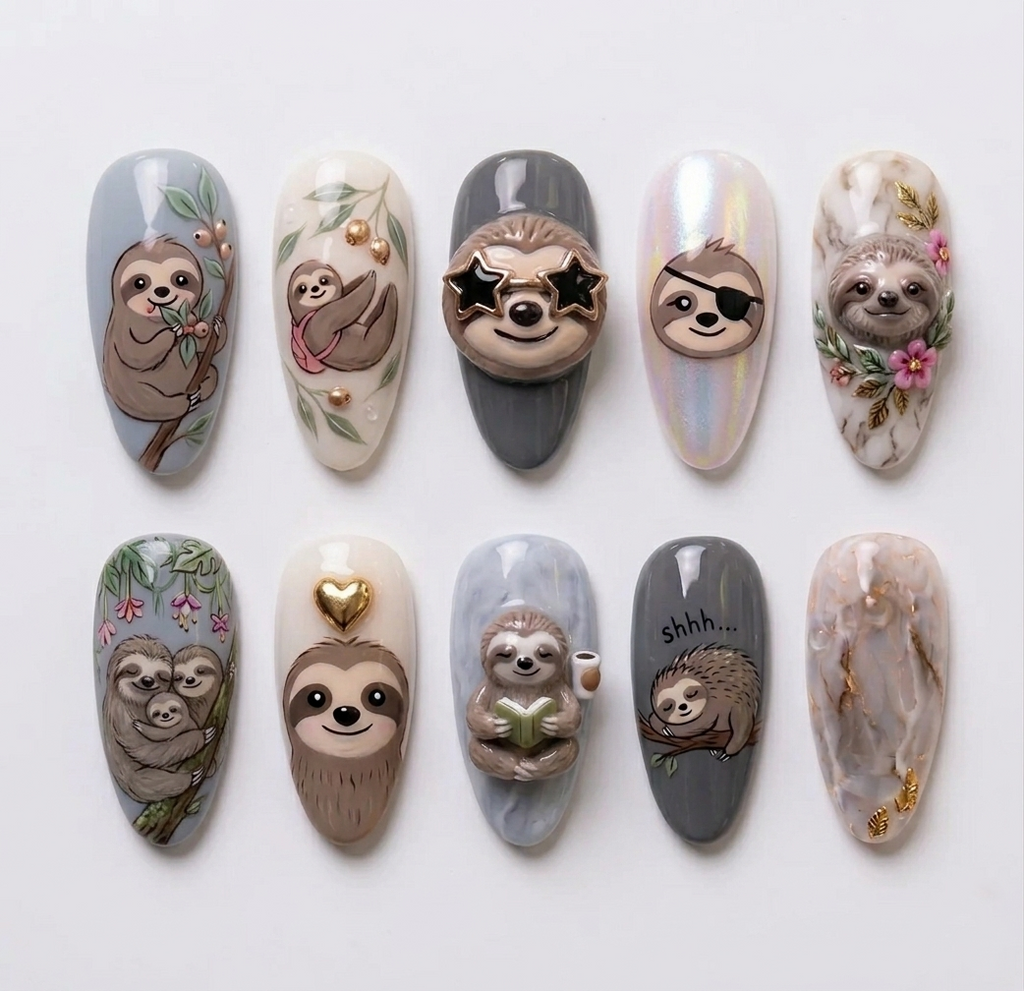 Cute Sloth Press On Nails