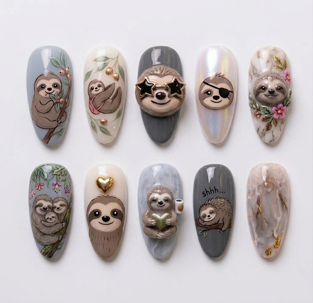 Cute Sloth Press On Nails