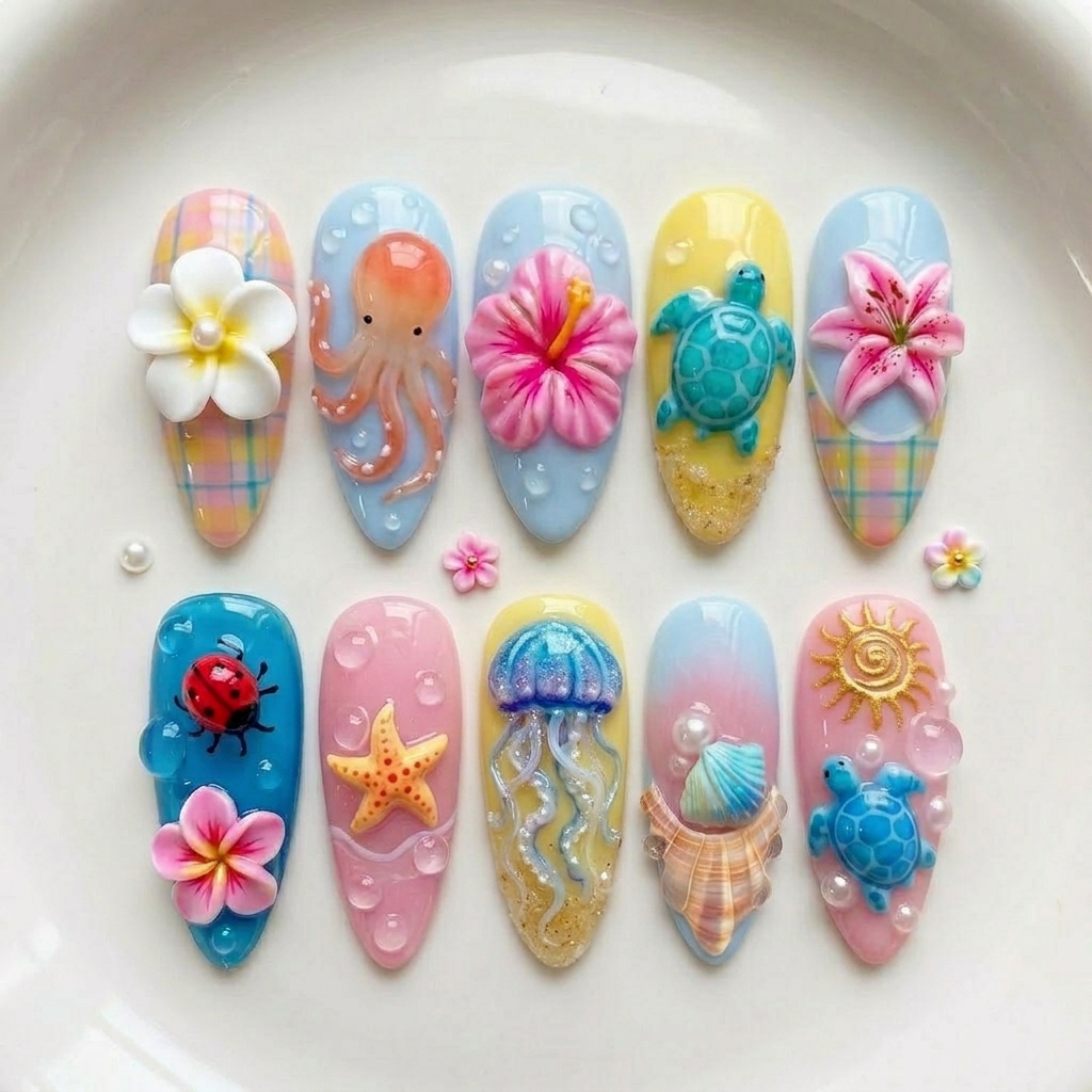 Pastel Tropical Ocean Nails