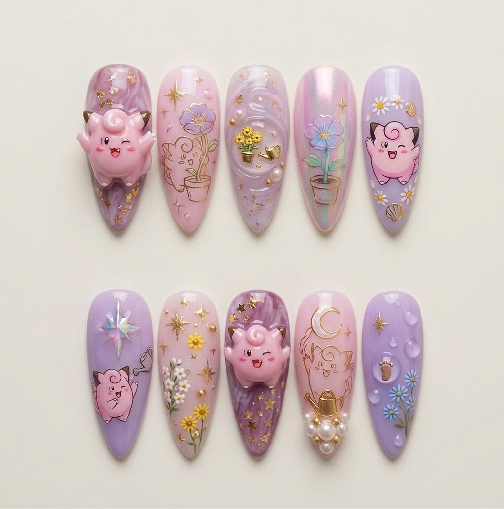 Pink Fairy Puff Garden Press On Nails