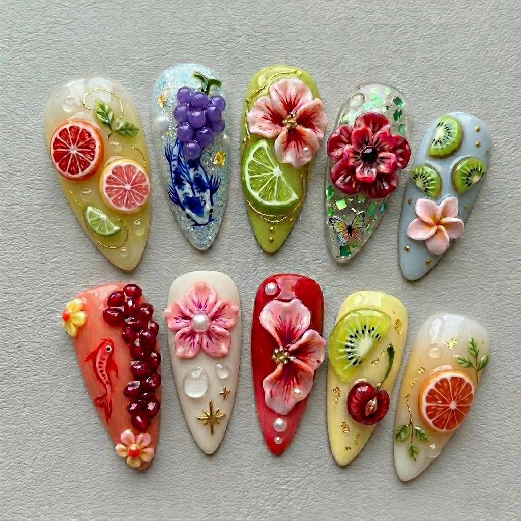 Tropical Citrus Blossom Nails