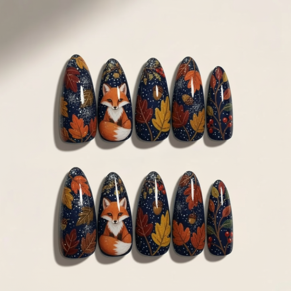 Retro Fox Autumn Press On Nails