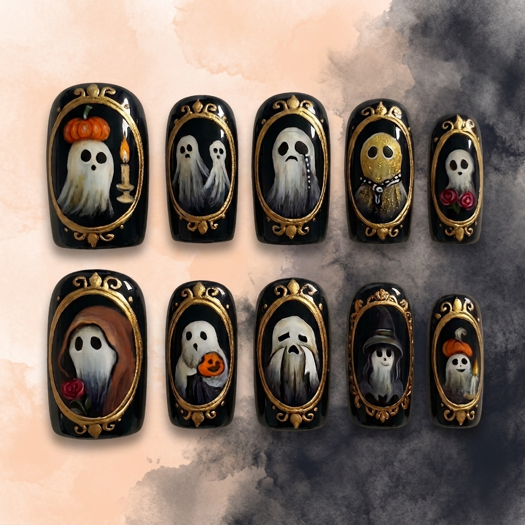 Halloween Haunted Portrait Ghost Nails