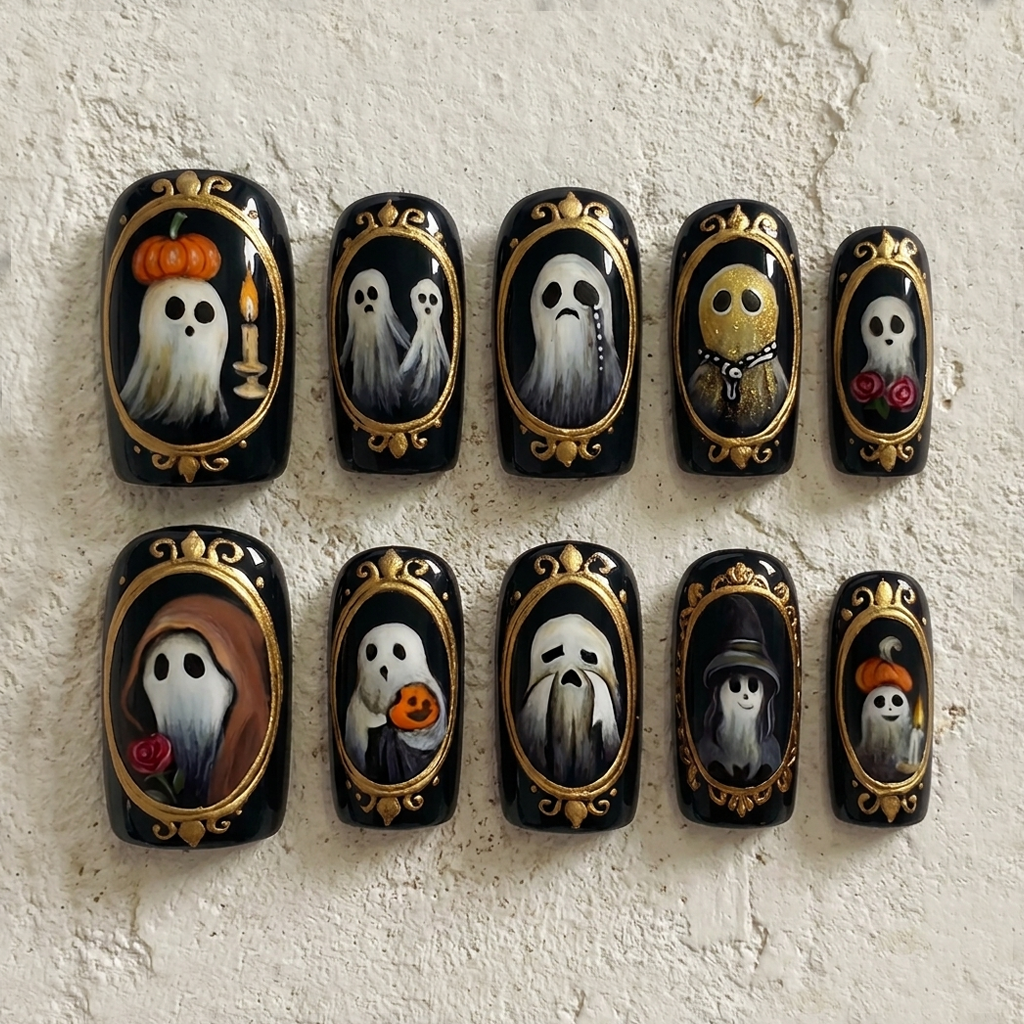 Halloween Haunted Portrait Ghost Nails