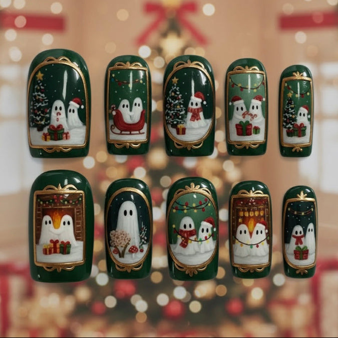 Spooky Christmas Ghosts Nails