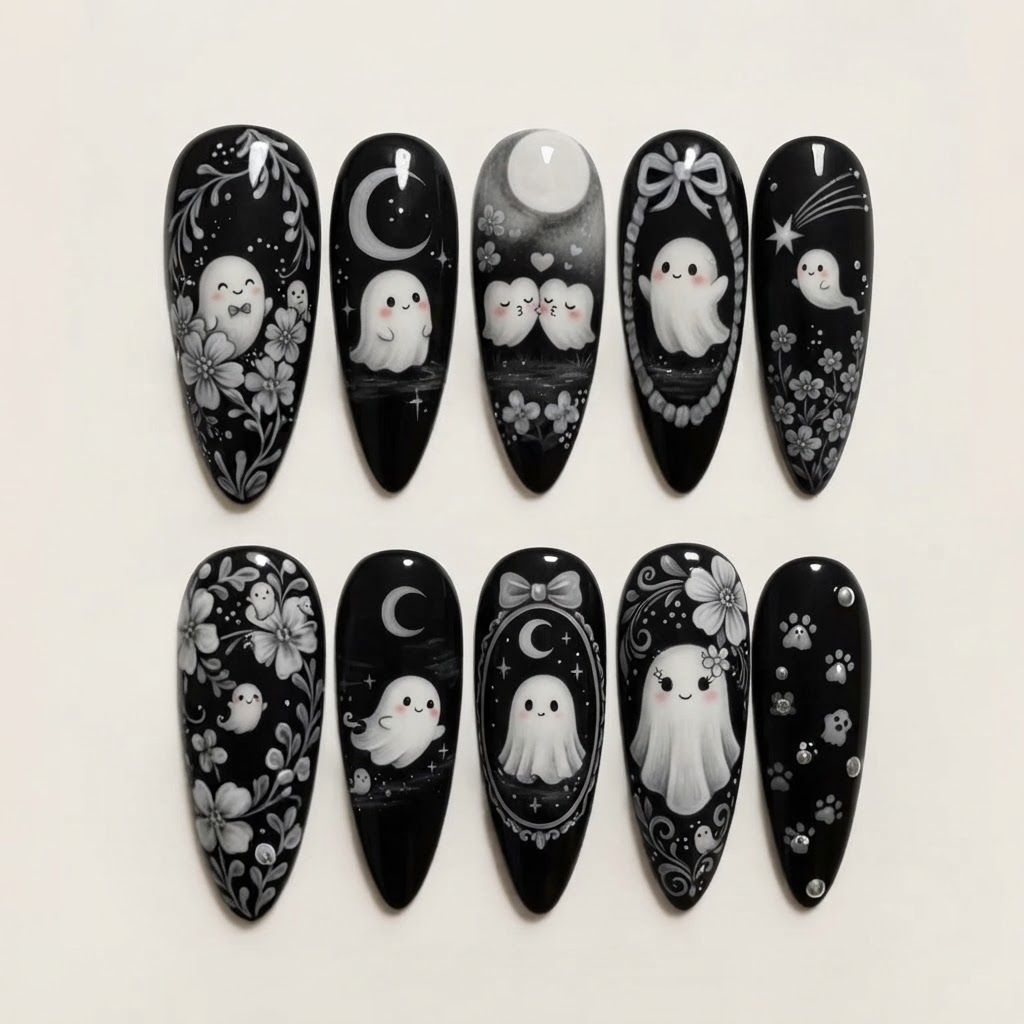 Midnight Ghost Garden Press On Nails