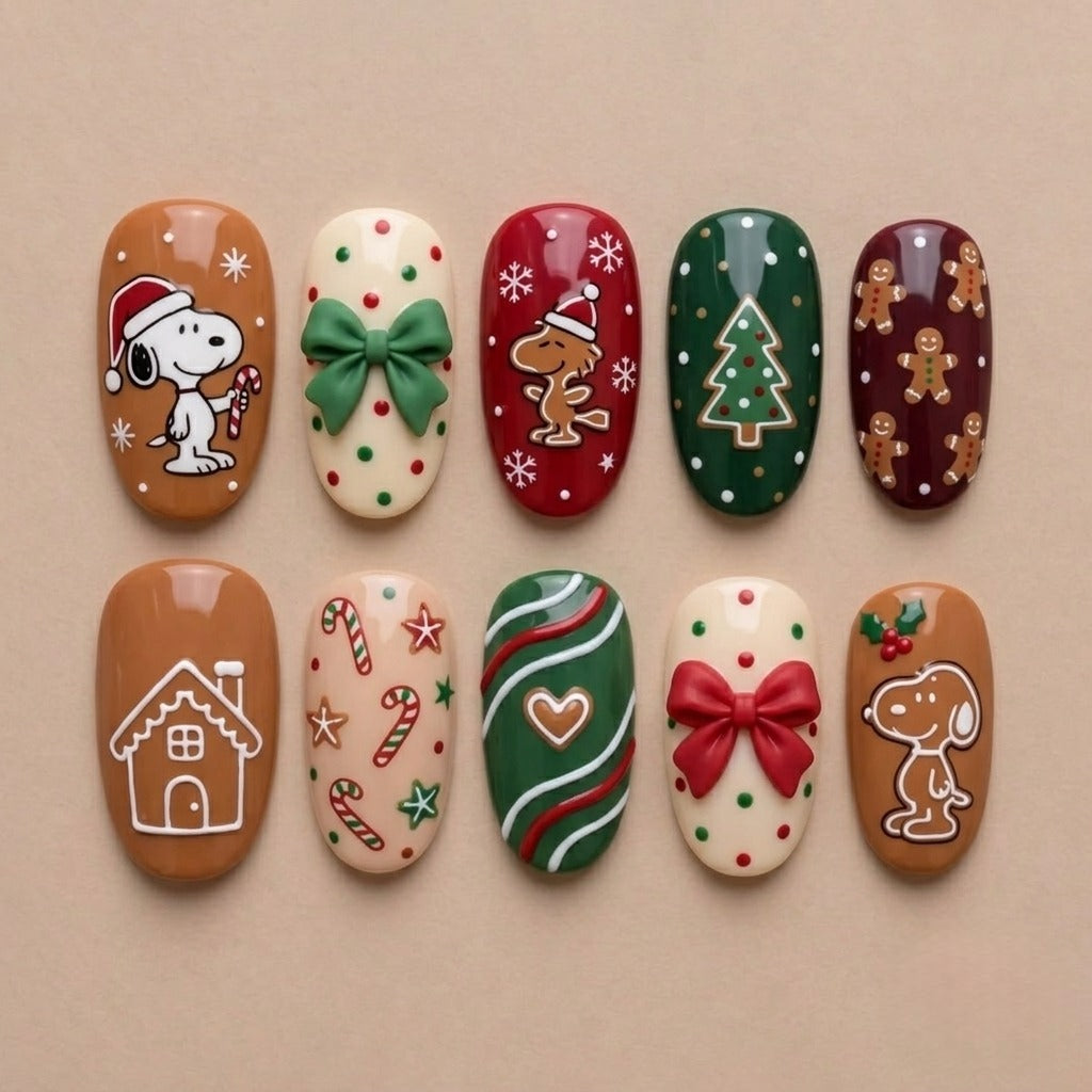 Gingerbread Puppy Christmas Nails
