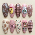 Cozy Pink Gingham Monster Christmas Nails