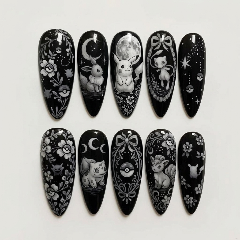 Gothic Pocket Monster Floral Nail