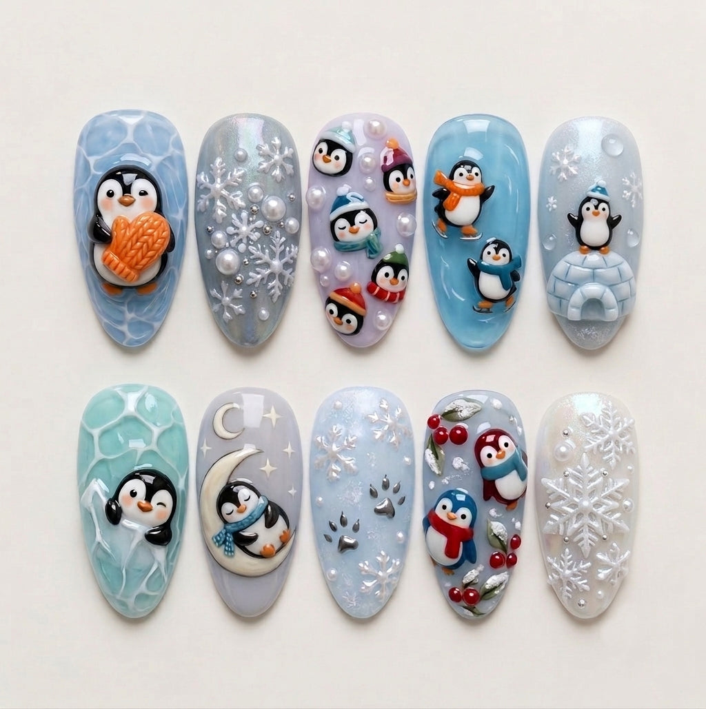 Kawaii Penguin Press On Nails