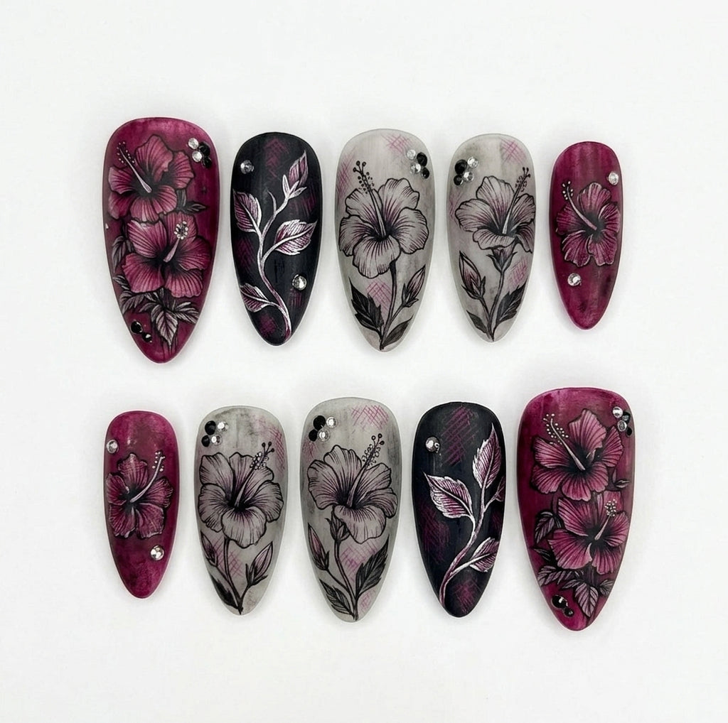 Gothic Hibiscus Floral Press On Nails
