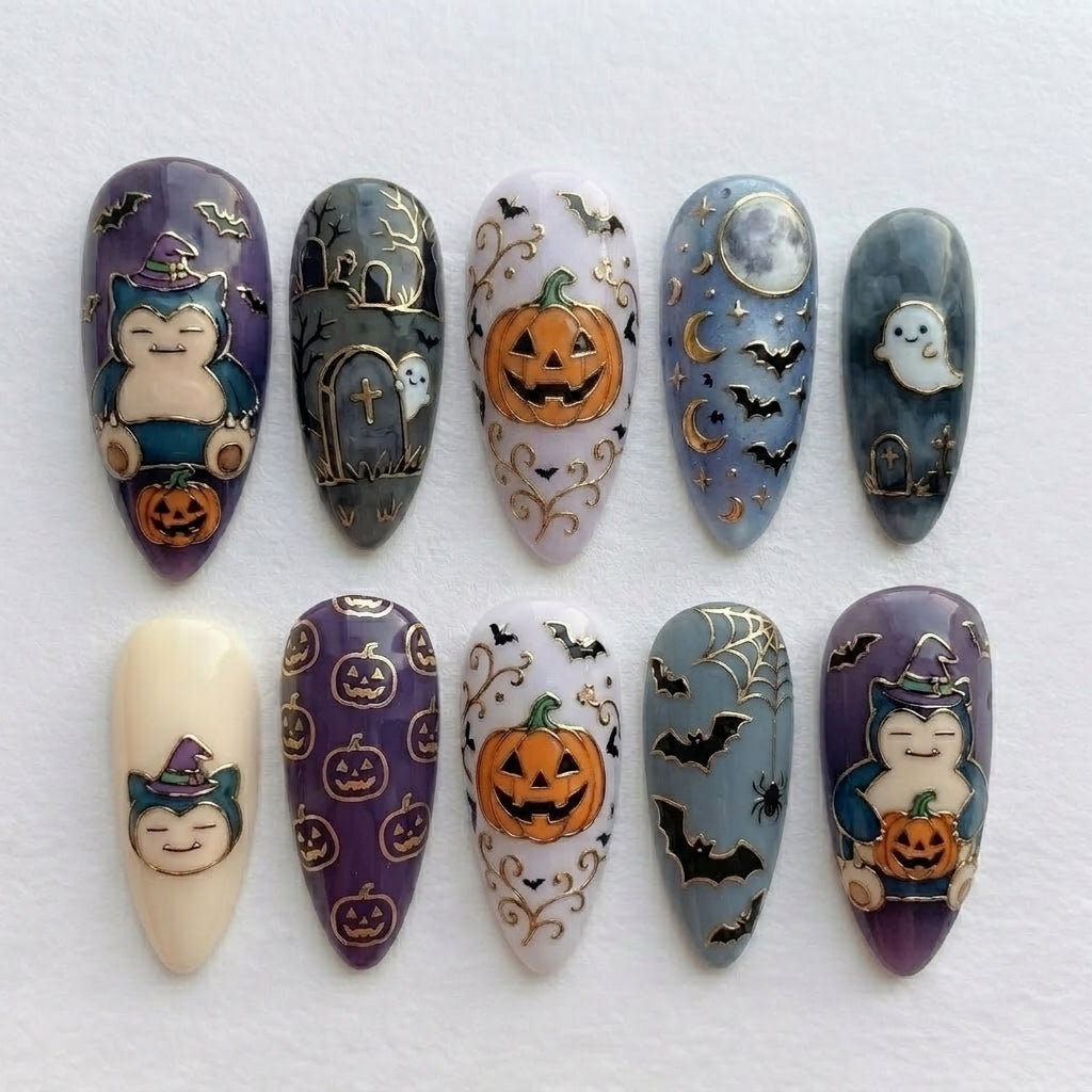 Cozy Sleepy Monster Halloween Nails
