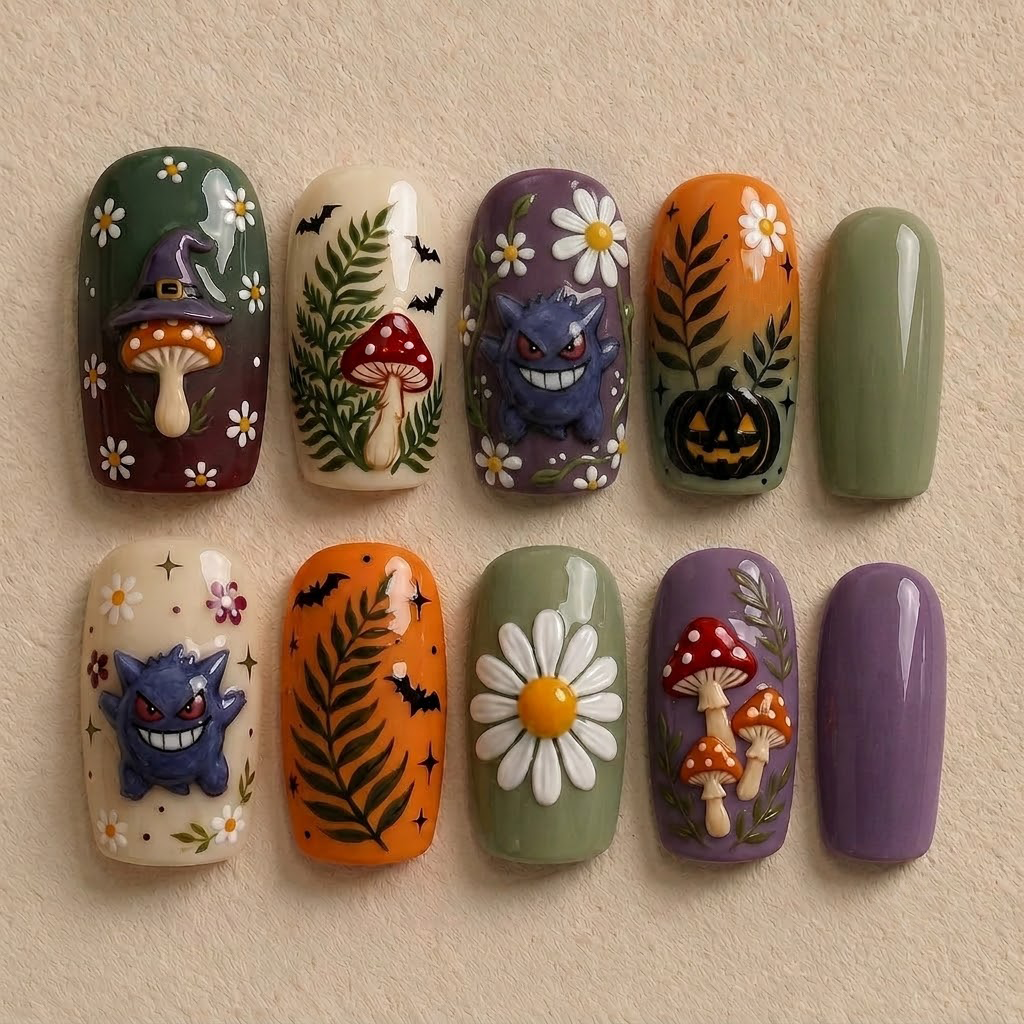 Haunted Daisy Forest Monster Press On Nails