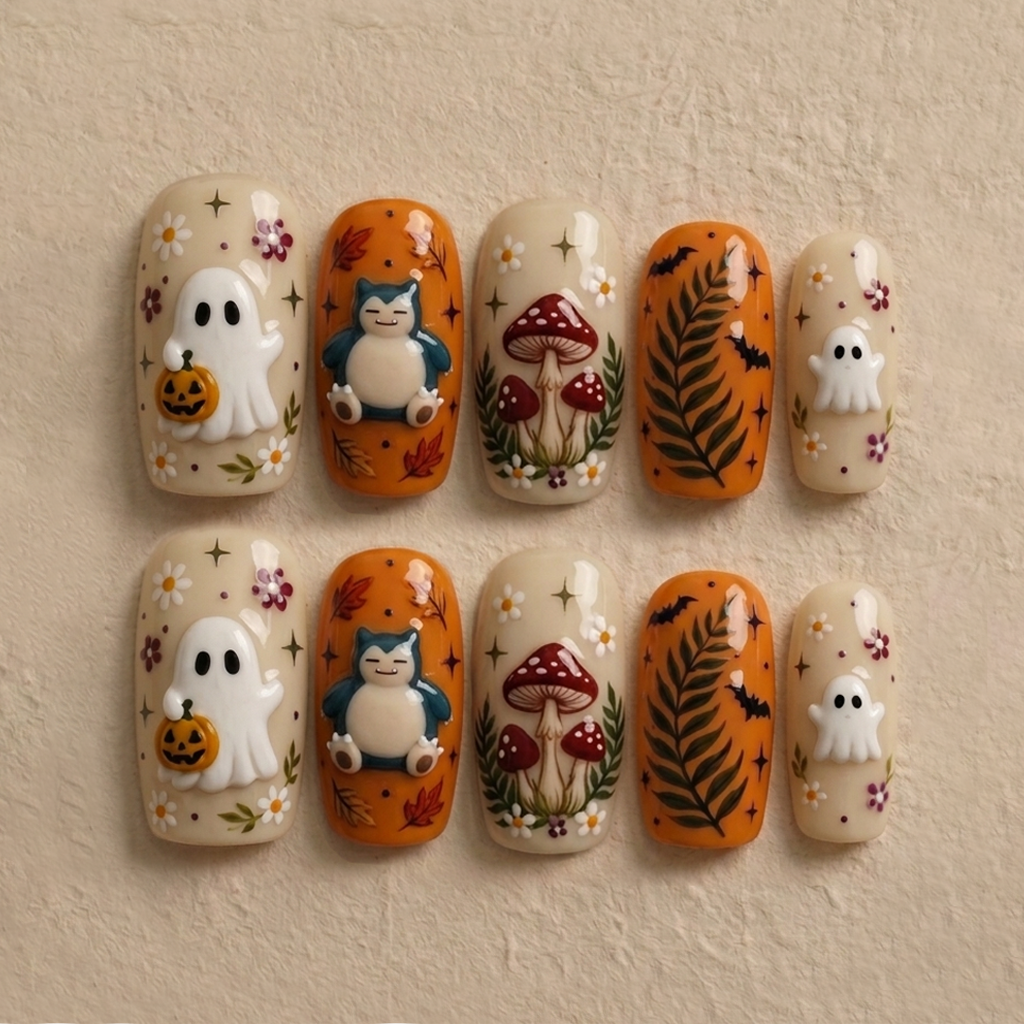 Sleepy Forest Spirit Halloween Nails