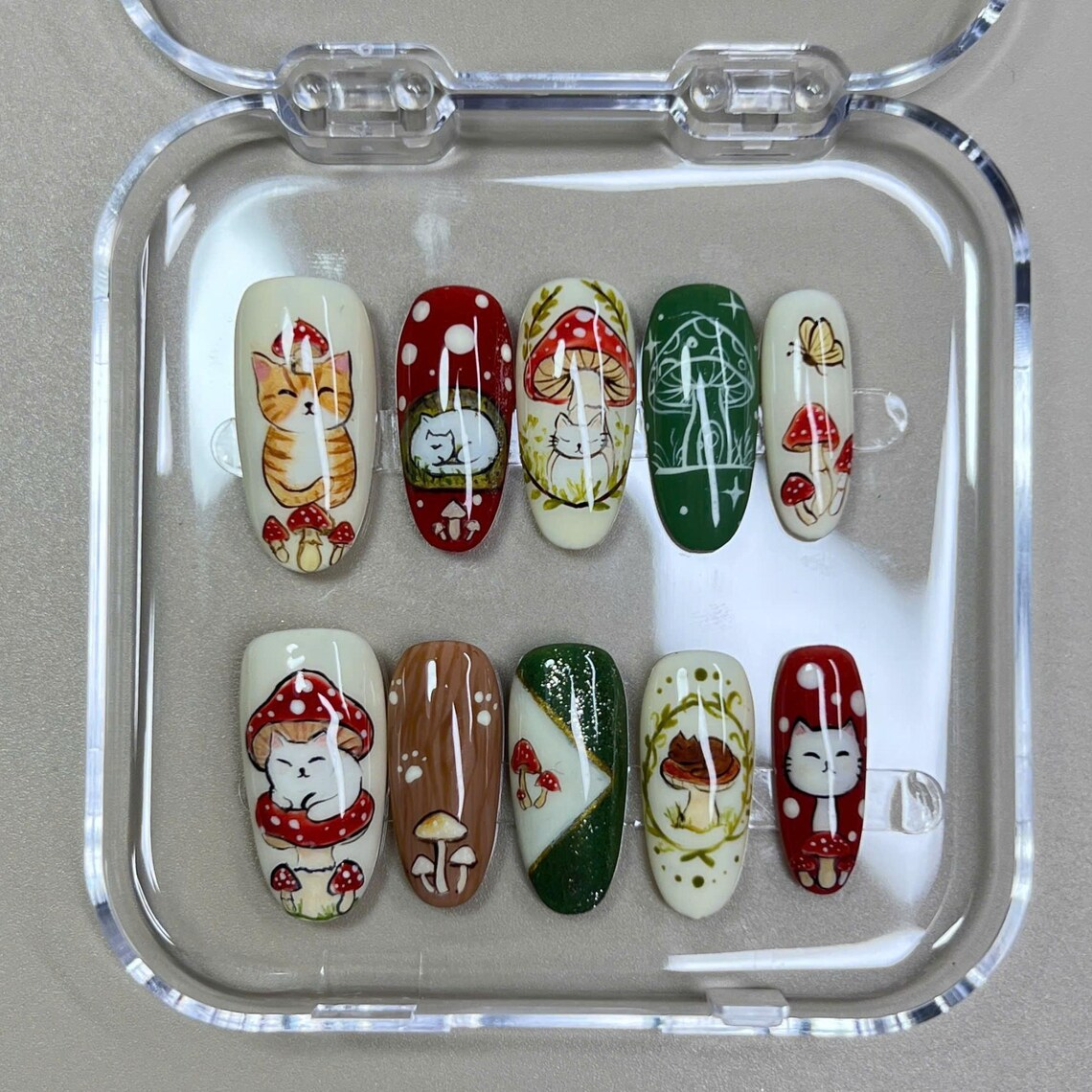 Cottagecore Cat Mushroom Press On Nails