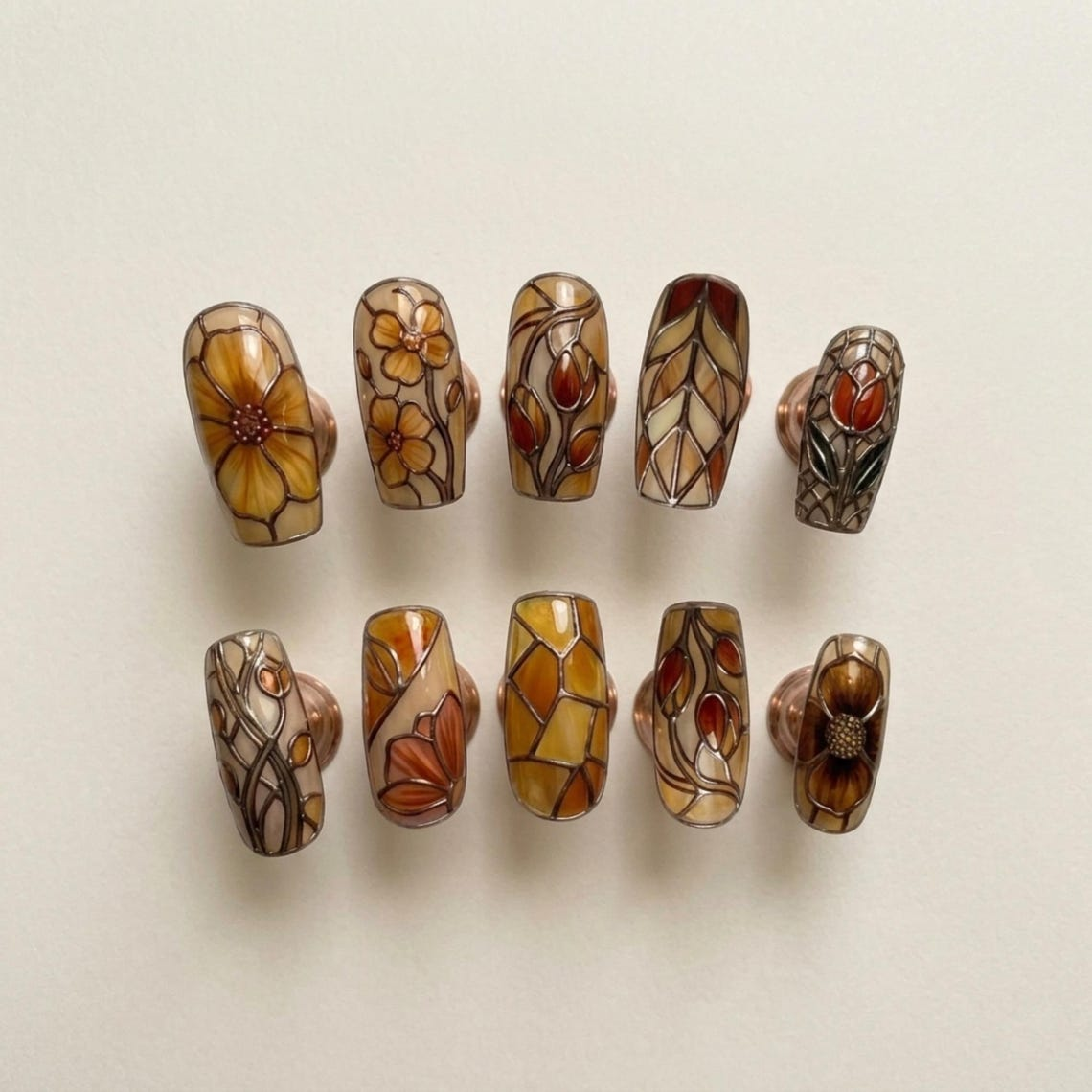 Amber Stained Glass Floral Nails
