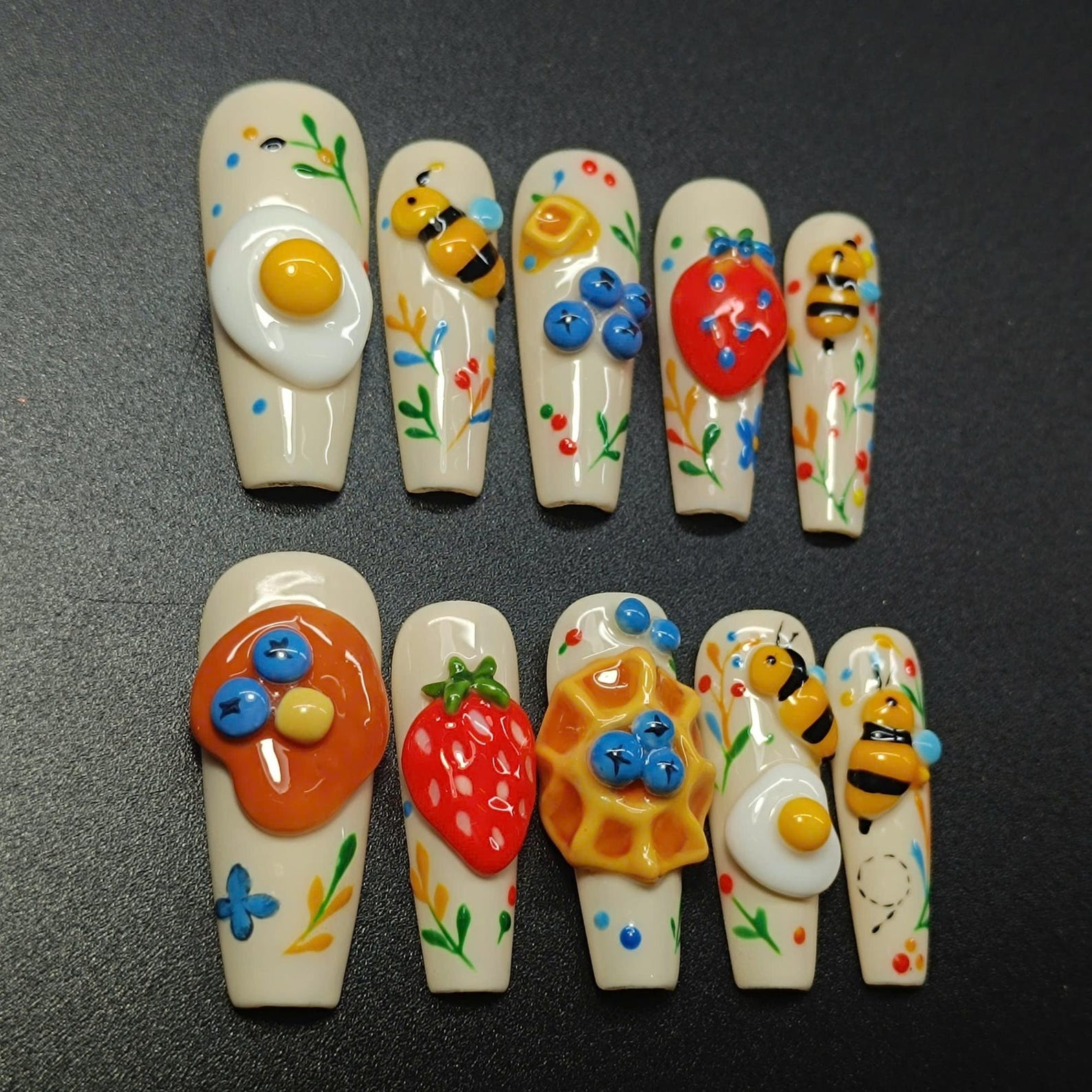 Spring Bee Picnic Press On Nails